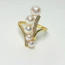 花珠級本真珠指輪4-6mm 綺麗　天然パールリング　k18仕上げ ダイヤモンド ベビーパール_画像1