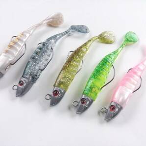 魚の頭 ジグヘッド ＋ ワーム ソフトルアー 11cm 16g 5色 セット ヘッドと針が切り離し可能 やわらか素材 シャッドテール 3Dの画像2