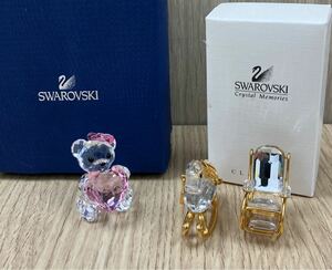 【1000510】スワロフスキー　SWAROVSKI　クリスタル　くま/ベア　オブジェ　置物　クリア×ピンク　ウマ　イス　保管品