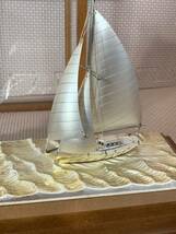 1円スタート　銀製 ヨット 帆船 シルバー ガラスケース 現状品_画像2
