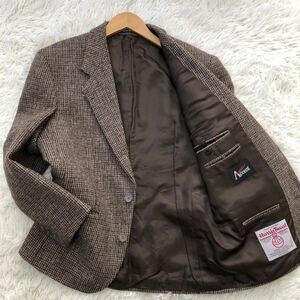 美品【希少XL相当】Harris Tweed ハリスツイード×アクセント テーラードジャケット 秋冬 シングル LL ブレザー ブラウン 茶色 フランス製