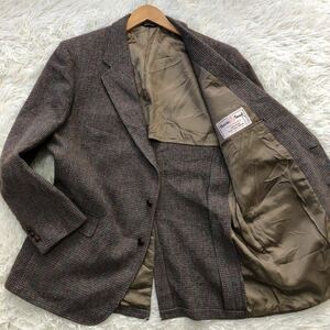 美品【3L相当】Harris Tweed ハリスツイード×クリケッター テーラードジャケット 胡桃 くるみボタン シングル 大きいサイズ XXL ブラウン