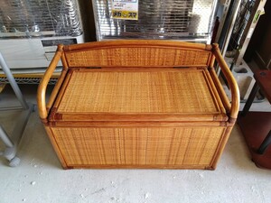 * Asian taste rattan chest storage bench box rattan furniture chair W89×D39×H54 retro Vintage used ③