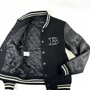 【美品 ビックロゴ ラムレザー切替L相当 】バーバリーブラックレーベル BURBERRY BLACK LAVEL キルティング 羊革 ジャケット ブルゾン 黒