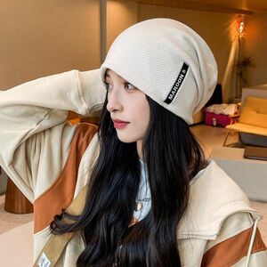 ニット帽　オフホワイト　ストリートハット　女性用、韓国スタイル