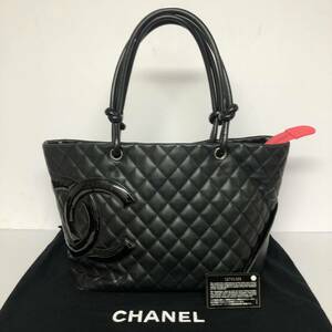 【美品】シャネル CHANEL カンボン ライン ラージトートバッグ 黒 ブラック ラムスキン レザー ココマーク