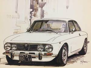 【正規品 絶版】Bowイラスト ポストカード アルファロメオ2000GTV カーマガジン AlfaRomeo 2000GTV 絵葉書 旧車 絵