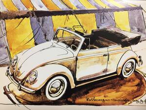 【正規品 絶版】Bowイラスト ポストカード フォルクスワーゲン タイプ1 カブリオレ カーマガジン VolksWagen Type1 Cabriolet 絵葉書 