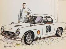 【正規品 絶版】Bowイラスト ポストカード ホンダ S600 レーシング カーマガジン HONDA S600 Racing 絵葉書 旧車 絵_画像1