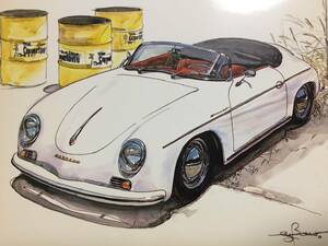 【正規品 絶版】Bowイラスト ポストカード ポルシェ 356Aスピードスター カーマガジン Porsche 356A Speedstar 絵葉書 旧車 絵