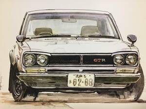 【正規品 絶版】Bowイラスト ポストカード ニッサン スカイライン2000GT-R カーマガジン NISSAN Skyline 2000GT-R 絵葉書 旧車 絵