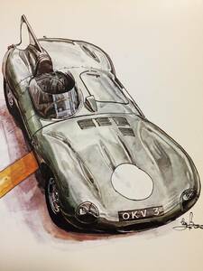 【正規品 絶版】Bowイラスト ポストカード ジャガーDタイプ カーマガジン Jaguar D Type 絵葉書 旧車 絵 