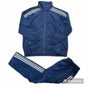 【超希少品】adidas アディダス フリースジャージ トレフォイル 上下 セットアップ ダブルジップ ジャケット 3本ライン 紺 XOの画像1