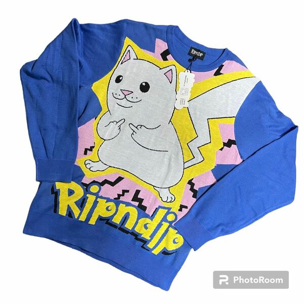 【未使用・タグ付き】RIPNDIP リップンディップ　ニット　セーター　ピカチュウ　パロディ　ポケモン　総柄　Mサイズ