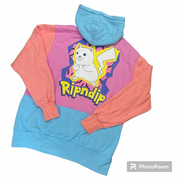 【超希少品・入手困難】RIPNDIP リップンディップ　パーカー　ピカチュウ　パロディ　ポケモン　マルチカラー　裏起毛　Mサイズ