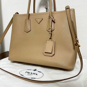 1円【入手困難!!】PRADA プラダ トートバッグ ショルダーバッグ 2way ドゥーブレ サフィアーノレザー ベージュ系 鑑定済 正規品