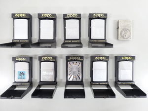 新品 未使用品 10点セット まとめて ZIPPO ジッポ 2000年代 太極図 バレル加工 ニューヨーク 他 シルバー 銀 オイル ライター USA