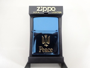 新品 未使用品 2000年製 ZIPPO ジッポ Peace ピース ブルーチタン加工 青 オイル ライター USA
