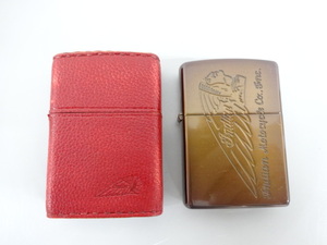 2点セット まとめて 新品 未使用 2008 2009 ZIPPO ジッポ Indian Motorcycle インディアン 革巻き レザー レッド ブラウン ライター