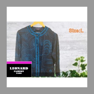 LEONARD■レオナール■薄手ノーカラージャケット■シルク混　カーディガン■サイズL