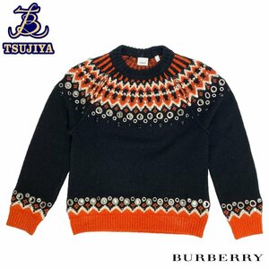 * large price decline!* Burberry Burberry men's nordic pattern crew neck sweater biju-M size black used AB[. shop A1838]