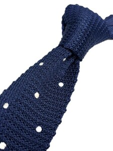 トラッド　メンズ　新品未使用　ニットタイ　 knit tie　ネイビー×ピュアホワイトドット