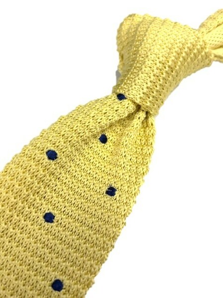 トラッド　メンズ　新品未使用　ニットタイ　 knit tie　クリームイエロー×マリンブルードット