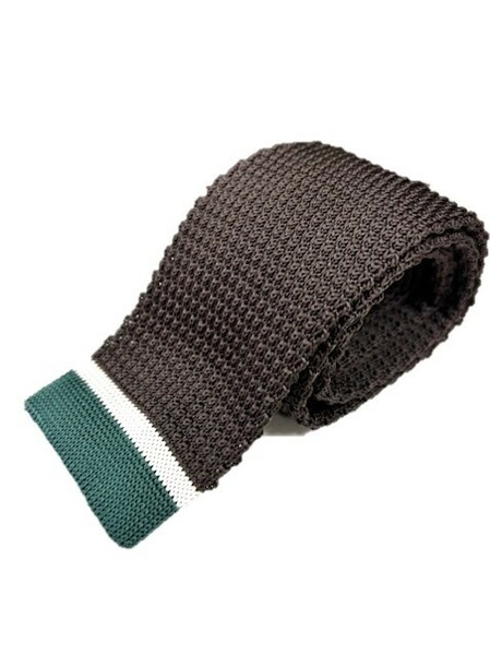 トラッド　メンズ　新品未使用　ニットタイ　 knit tie　ダークブラウン系×アンダーライン