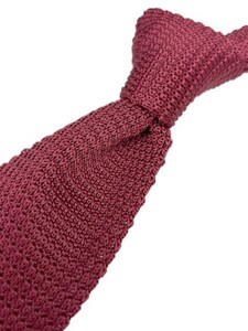 トラッド　メンズ　新品未使用　ニットタイ　 knit tie　エンジ×無地織り