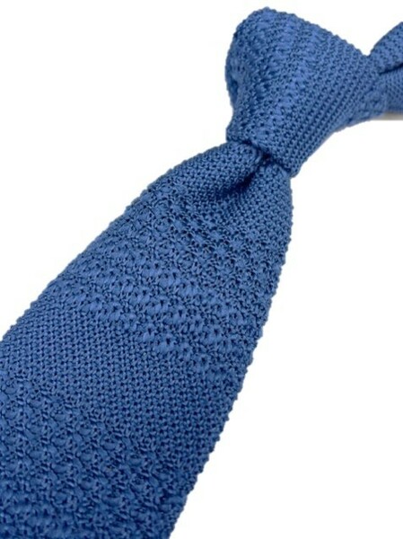 トラッド　メンズ　新品未使用　ニットタイ　 knit tie　オーシャンブルー×無地織り