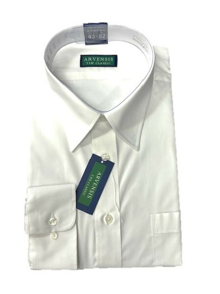 掘り出し物　トラッド　レギュラーカラー　ピュアホワイト×無地織り　形態安定　ワイシャツ　LLサイズ　43-82　長袖　胸ポケットあり