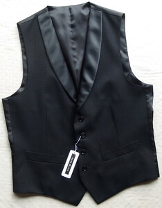 ■新品 RARE BLACK ショール襟ジレベスト 黒/織柄入り WM ② /2401