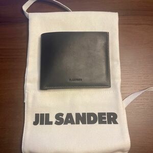JIL SANDER 二つ折り財布　レザー ブラック　ホワイトステッチ