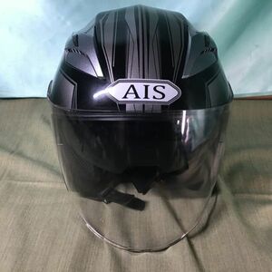 【美品】AIS r1-708 ジェットヘルメット オーペンフェイス ダブルシールド付き L 59-60cm