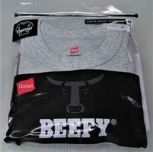 Hanes ヘインズ BEEFY ビーフィー サーマル ワッフル ロングスリーブ Tシャツ 長袖 グレー M HM4-Q013 メンズ レディー 人気 お