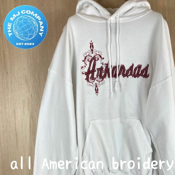 セール　all American broidery Arkansasロゴ　パーカー　L フーディープルオーバー