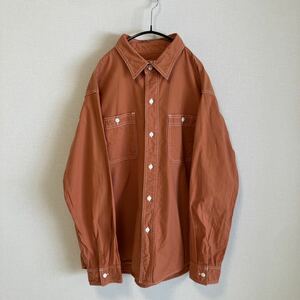 . island jeans Kojima Genes / long sleeve shirt / work shirt / oxford / orange / cotton / made in Japan / size XL