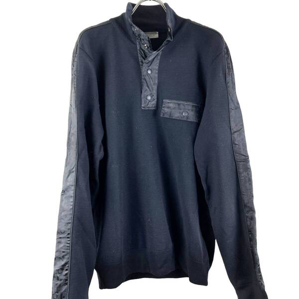 Dior (ディオール) Shoulder Collar Pocket Logo Monogram Pattern Knit Sweater (navy)