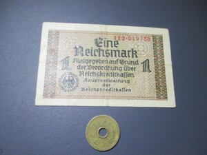 美品+　ナチスドイツ占領地用　1940年　1マルク　P-R136a