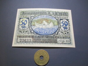 未使用　ドイツ地方紙幣　フォルクシュテット村　アーティスト作製紙幣　「A.シュトルヒ」署名入　50ペニヒ