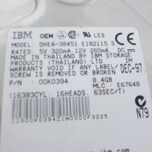 中古 3.5インチ ハードディスク IDE HDD IBM-DHEA-38451 8.4GB CrystalDiskInfo 注意 基準値を変更後 正常 現状品 40Hの画像2