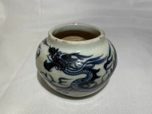 明時代　染付　呉須　小瓶　壺　お茶入　茶道具　時代物 古物 中国美術 骨董 唐物 青花 陶磁器 唐物　高麗 