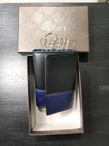 【未使用】グッチ GUCCI 6連　キーケース 256433 ネイビー×ブラック　グッチシマ