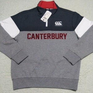 ☆新品 カンタベリー canterbury スウェット トレーナー ジップアップ ハーフジップ Ｍサイズ グレー 灰色 ロゴ ラグビー メンズ タグ付