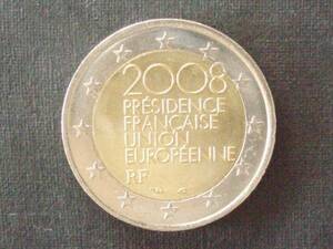 フランス　２ユーロ記念　２００８年　ＥＵ議長