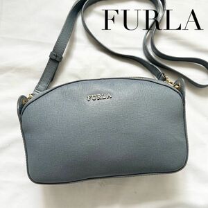 ■極美品■FURLA ショルダーバッグ　ハーフムーン　レザー　グレー　本革