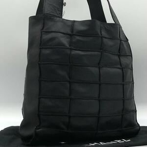 1円【極美品】CHANEL シャネル チョコバー ラムスキン レザー 本革 トートバッグ ショルダーバッグ 肩がけ 黒 ブラック A4対応 シール付き