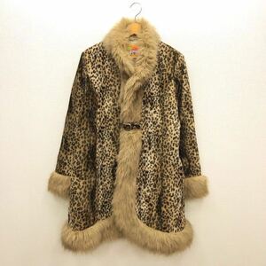 [.002] made in Japan OZONE COMMUNITY leopard print fur coat knees on height lining boa fake fur rare brand old clothes ozone komyuniti free shipping 