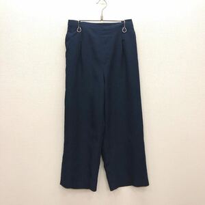 【す059】GLOBAL WORK ワイドパンツ Mサイズ ネイビー ロング丈 無地 薄地 タック入り 紺色 ブランド古着 グローバルワーク 送料無料