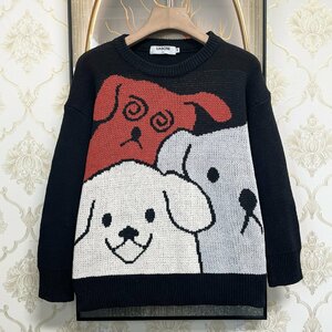 個性EU製＆定価4万◆UABONI*Paris*セーター*ユアボニ*パリ発◆ニット ウール混 可愛い オシャレ スウェット 犬柄 男女兼用 秋冬 2XL/52